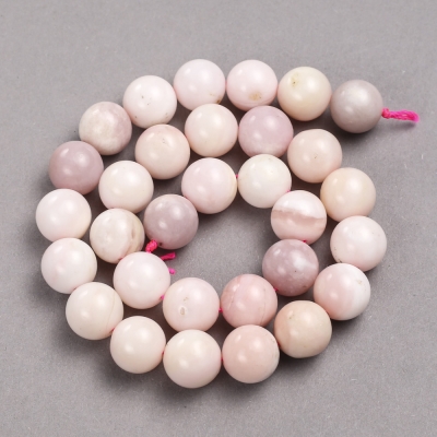 Намистини на нитці з натурального каменю Рожевий опал гладка кулька, діаметр 13мм + -, довжина 39см + -