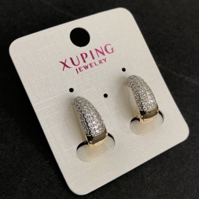 Сережки Xuping Позолота 18К з білими стразами, діаметр 16х6мм + -