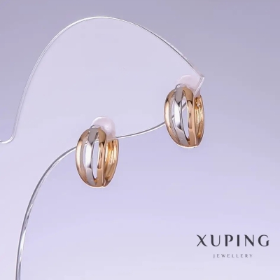 Сережки Xuping, довжина 12мм, товщина 6мм родій, позолота 18к