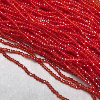 Намистини Чеський Кришталь на волосіні червоне прозоре гранований рондель, діаметр 3х2,5мм + -, довжина 36см + -