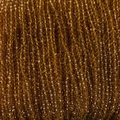 Намистини Чеський Кришталь на волосіні темно-жовте медовий прозоре гранований рондель, діаметр 3х2,5мм + -, довжина 36см + -