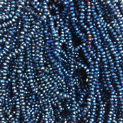 Намистини Чеський Кришталь на волосіні з синім напиленням гранований рондель, діаметр 3х2,5мм + -, довжина 36см + -