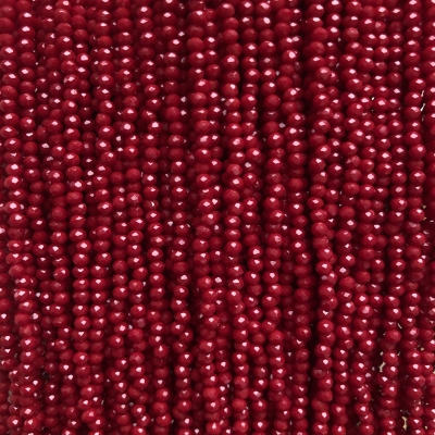 Намистини Чеський Кришталь на волосіні темно-червоне матове гранований рондель, діаметр 3х2,5мм + -, довжина 36см + -