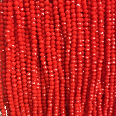 Намистини Чеський Кришталь на волосіні червоне матове гранований рондель, діаметр 3х2,5мм + -, довжина 36см + -