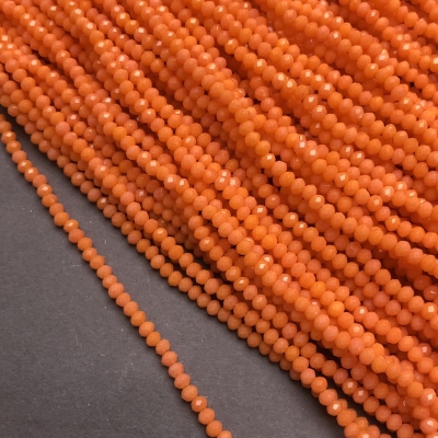 Намистини Чеський Кришталь на волосіні морквяне матове гранований рондель, діаметр 3х2,5мм + -, довжина 36-38см + -