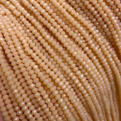 Намистини Чеський Кришталь на волосіні пудра матове гранований рондель, діаметр 3х2,5мм + -, довжина 36-38см + -