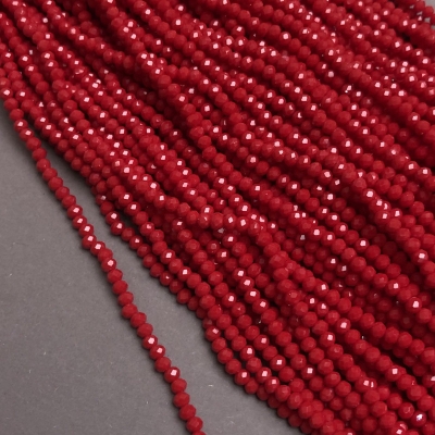 Намистини Чеський Кришталь на волосіні червоне гранований рондель, діаметр 3х2,5мм + -, довжина 36-38см + -