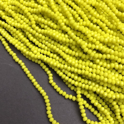 Намистини Чеський Кришталь на волосіні жовте матове гранований рондель, діаметр 3х2,5мм + -, довжина 36-38см + -