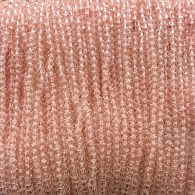 Намистини Чеський Кришталь на волосіні блідо-рожеве прозоре гранований рондель, діаметр 3х2,5мм + -, довжина 36см + -