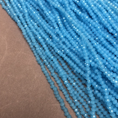 Намистини Чеський Кришталь на волосіні блакитне матове гранований рондель, діаметр 3х2,5мм + -, довжина 36-38см + -