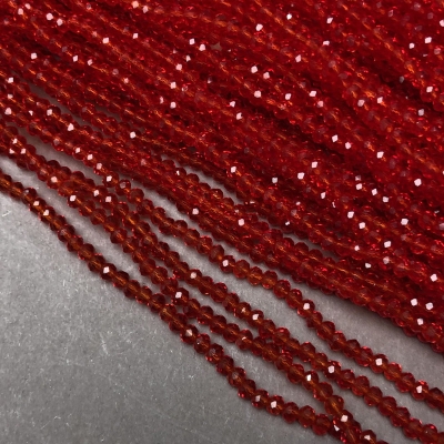 Намистини Чеський Кришталь на волосіні червоне прозоре гранований рондель, діаметр 3х2,5мм + -, довжина 36-38см + -