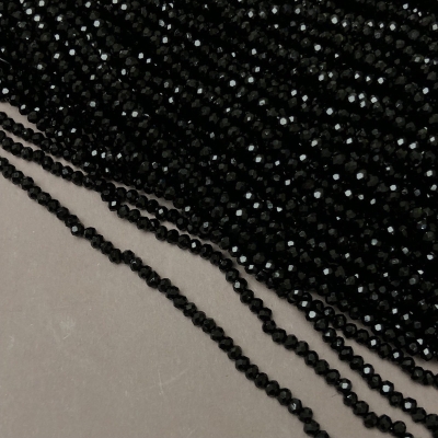 Намистини Чеський Кришталь на волосіні чорне матове гранований рондель, діаметр 3х2,5мм + -, довжина 36-38см + -
