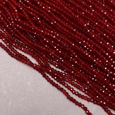Намистини Чеський Кришталь на волосіні червоно-ізумрудне прозоре гранований рондель, діаметр 3х2,5мм + -, довжина 36-38см + -
