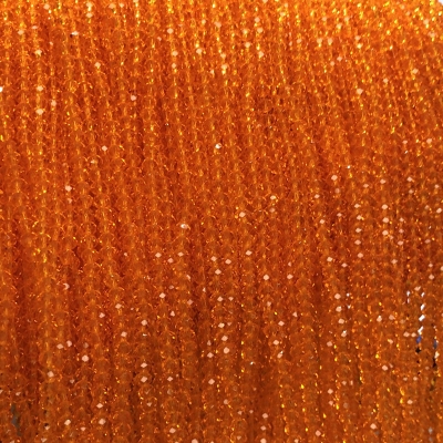 Намистини Чеський Кришталь на волосіні помаранчеве прозоре гранований рондель, діаметр 3х2,5мм + -, довжина 36-38см + -