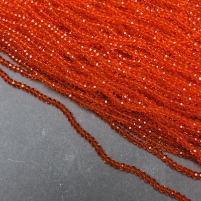 Намистини Чеський Кришталь на волосіні червоно-помаранчеве прозоре гранований рондель, діаметр 3х2,5мм + -, довжина 36-38см + -