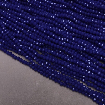 Намистини Чеський Кришталь на волосіні темно-синє матове гранований рондель, діаметр 3х2,5мм + -, довжина 36-38см + -