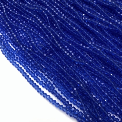 Намистини Чеський Кришталь на волосіні синє прозоре гранований рондель, діаметр 3,5х3мм + -, довжина 36-38см + -