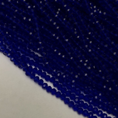 Намистини Чеський Кришталь на волосіні темно-синє прозоре гранований рондель, діаметр 3,5х3мм + -, довжина 36-38см + -