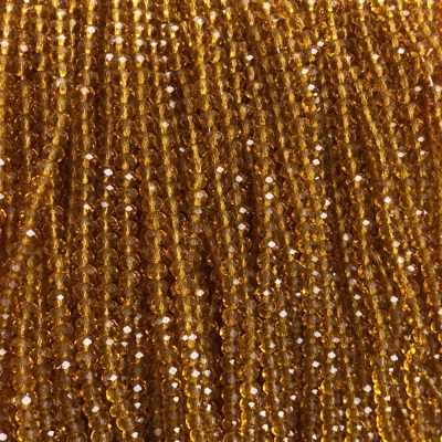 Намистини Чеський Кришталь на волосіні темно-жовте медовий прозоре гранований рондель, діаметр 3,5х3мм + -, довжина 36-38см + -
