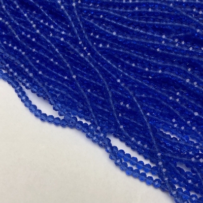 Намистини Чеський Кришталь на волосіні синє прозоре гранований рондель, діаметр 3,5х3мм + -, довжина 36-38см + -