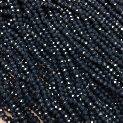 Намистини Чеський Кришталь на волосіні темно-лазурне матове гранований рондель, діаметр 3,5х3мм + -, довжина 36-38см + -