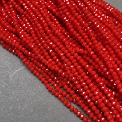 Намистини Чеський Кришталь на волосіні червоне матове гранований рондель, діаметр 3,5х3мм + -, довжина 36-38см + -