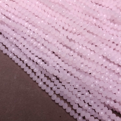 Намистини Чеський Кришталь на волосіні ніжно-рожеве матове гранований рондель, діаметр 3,5х3мм + -, довжина 36-38см + -