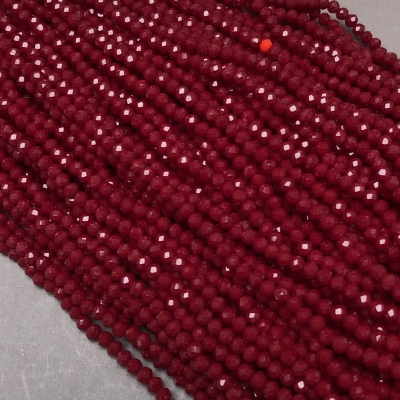 Намистини Чеський Кришталь на волосіні темно-червоне матове гранований рондель, діаметр 3,5х3мм + -, довжина 36-38см + -