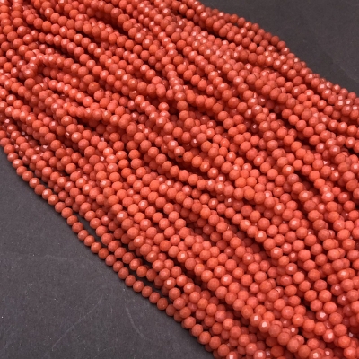 Намистини Чеський Кришталь на волосіні морквяно-помаранчеве матове гранований рондель, діаметр 3,5х3мм + -, довжина 36-38см + -