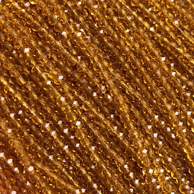 Намистини Чеський Кришталь на волосіні темно-жовте медовий прозоре гранований рондель, діаметр 3,5х3мм + -, довжина 36-38см + -
