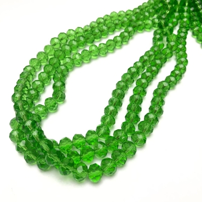 Намистини Чеський Кришталь на волосіні світло-зелене прозоре гранований рондель, діаметр 8х6мм + -, довжина 40-42см + -