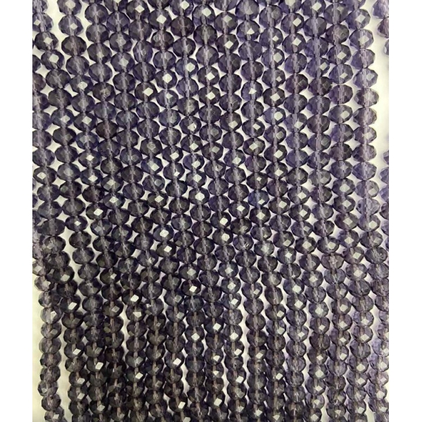 Намистини Чеський Кришталь на волосіні фіолетове прозоре гранований рондель, діаметр 6х5мм + -, довжина 40см +