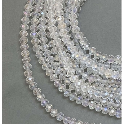 Намистини Чеський Кришталь на волосіні біле прозоре з бензином гранований рондель, діаметр 8х6мм + -, довжина 40-42см +