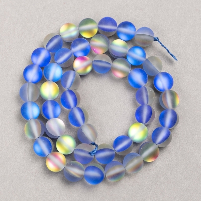 Намистини на нитці Опалове скло гладка кулька синій прозорий матовий, діаметр 8мм + -, довжина 39см + -