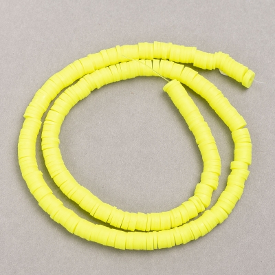 Намистини круглі плоскі з полімерної глини лимонний жовтий, діаметр 6х1мм + -, довжина 40см + -