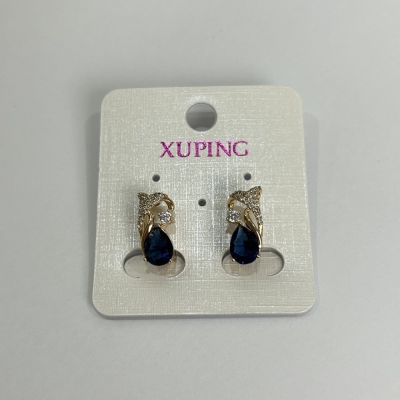 Сережки Xuping Позолота 18К з білими стразами та синіми кристалами, діаметр 15х8мм + -