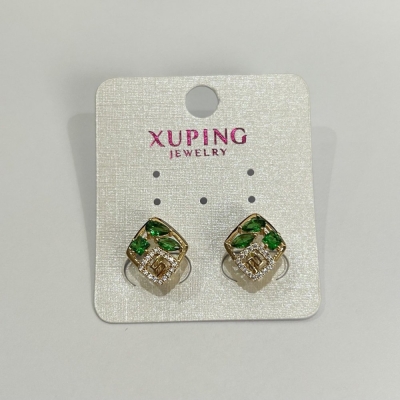 Сережки Xuping Позолота 18К з зеленими каменями та білими стразами 13х12мм + -