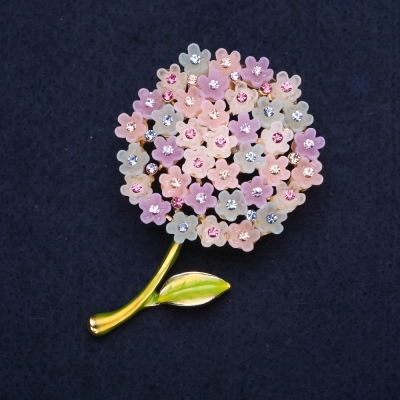 Брошка квітка "Гортензія різнобарвна" 60х40мм