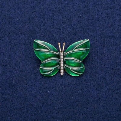 Брошка Метелик із зеленою емаллю і стразами 22х33мм, золотистий метал