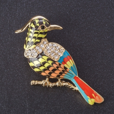 Брошка "Птах Ібіс" різнобарвна емаль, колір металу "золото" серія пернаті, 5,5х3см