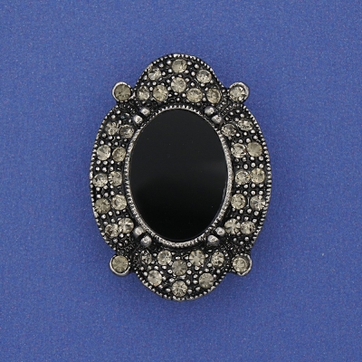 Брошка з чорним агатом (їм. ) "Під старовину" колір металу "срібло" 3, 3 см
