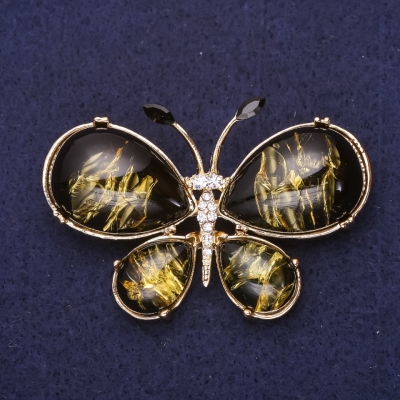 Брошка Метелик білі стрази "Янтар" (штучний) 56х36мм жовтий метал