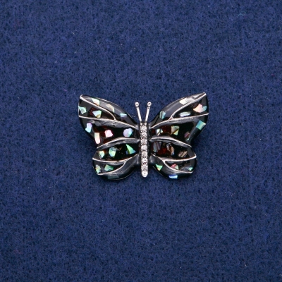 Брошка Метелик з Халіотісом, емаллю і стразами 22х33мм, сріблястий метал