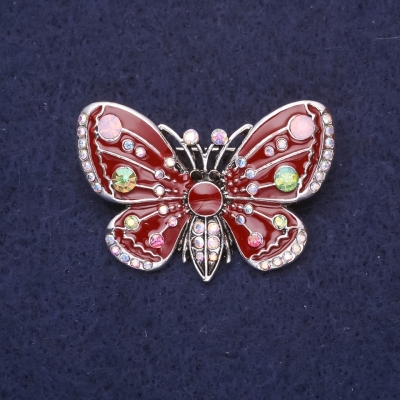 Брошка Метелик зі стразами хамелеон бордова емаль 38х28мм сріблястий метал