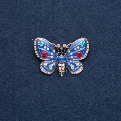 Брошка "Метелик" синя емаль 25х38мм колір металу "золото"