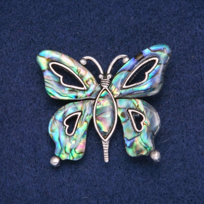 Брошка Кулон Метелик з каменем Перламутр Халіотіс 49х41мм