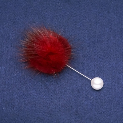 Брошка з бордового хутра норки шпилька, діаметр 50мм, довжина 90мм