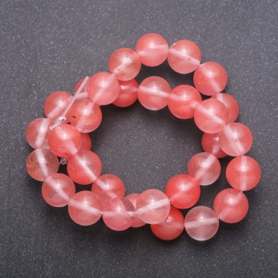 Намистини натуральний камінь Халцедон рожевий на нитці гладка кулька, діаметр 12 (+ -) мм, довжина 37см