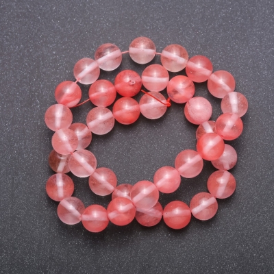 Намистини натуральний камінь Халцедон рожевий на нитці кулька, діаметр 10 (+ -) мм, довжина 36см