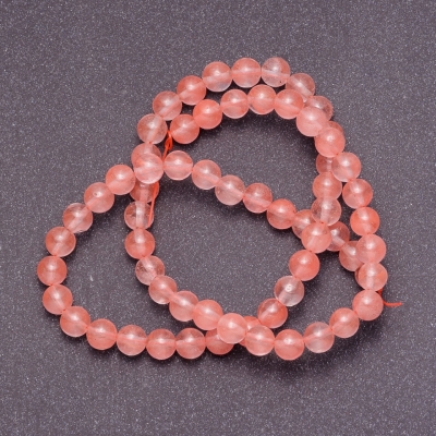 Намистини з натурального каменю Халцедон рожевий на волосіні гладка кулька, діаметр 4мм, довжина 38см